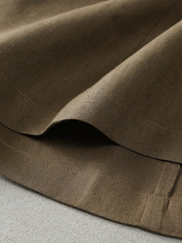 Solid Color Elastic Waist A-Line Casual Linen Skirt