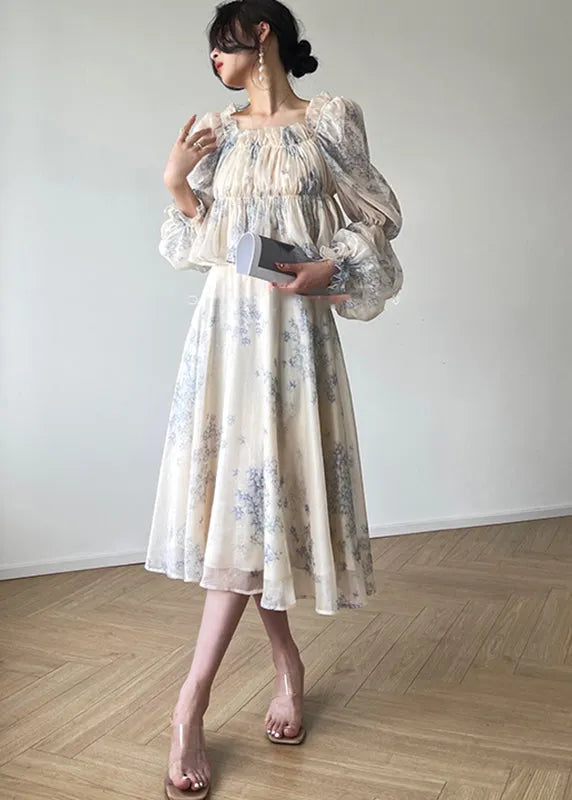 Cute Square Collar Print Top And Skirts Two Pieces Set Fall