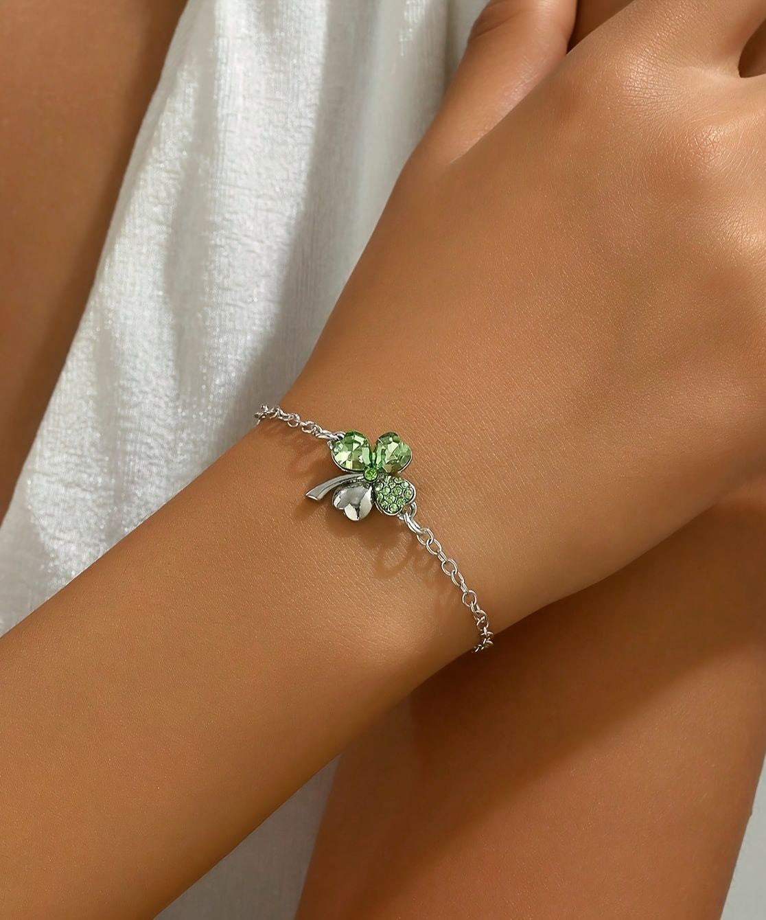 Boutique Silk Stainless Steel Crystal Floral Charm Bracelet