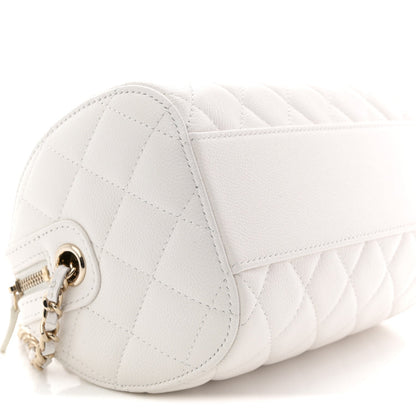 Caviar Quilted Barrel Clutch With Chain White