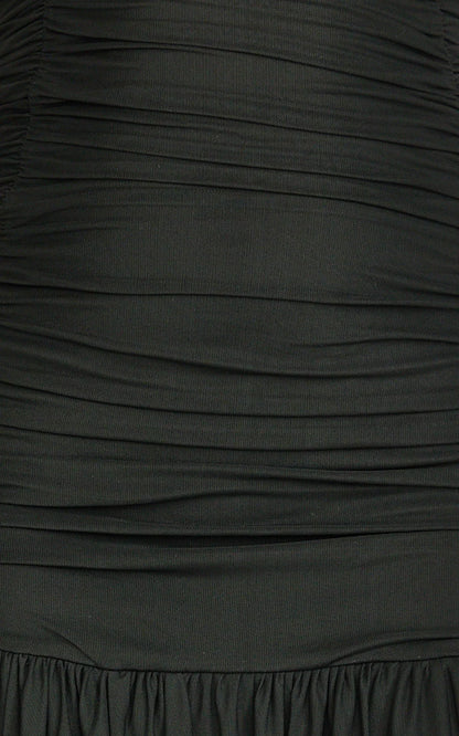 Marguerite Maxi Dress - Strapless Ruched Mesh High Leg Split Dress In Black