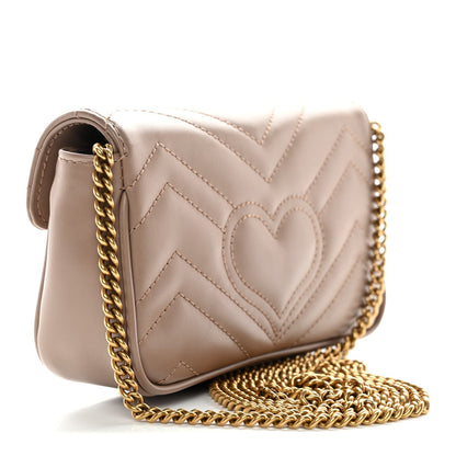 Calfskin Matelasse Super Mini GG Marmont Shoulder Bag Porcelain Rose