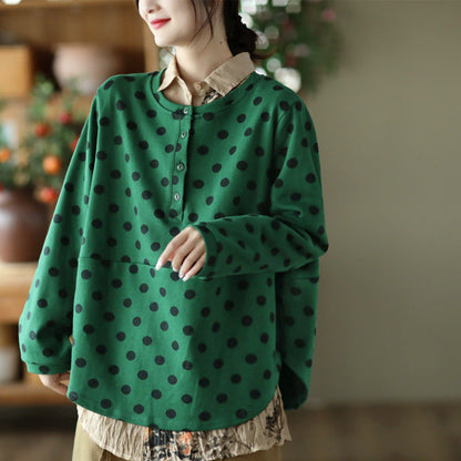 Vintage Polka-Dot Print Top-Paneled Cotton T-Shirt