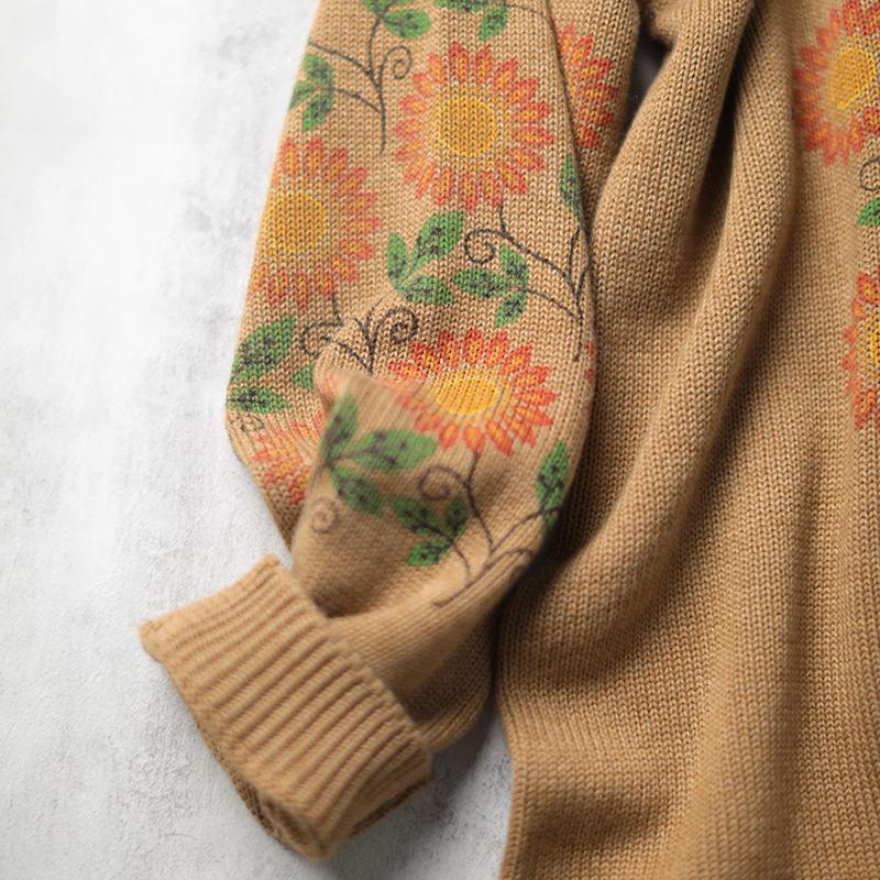 Retro Cotton Flower Printed Loose Sweater