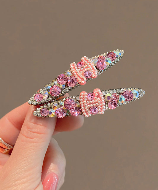 Cute Pink Alloy Zircon Pearl Graphic Hairpin