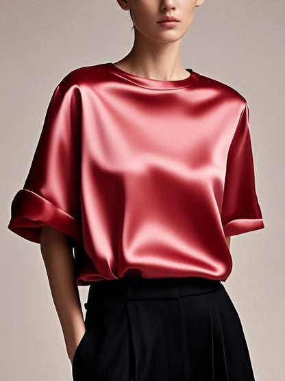 Fitted orange Patchwork silk tops Summer