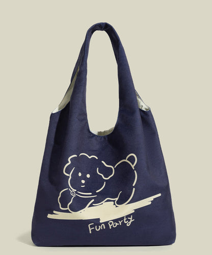 Art Dog Print Large Capacity Canvas Shoulder Bags