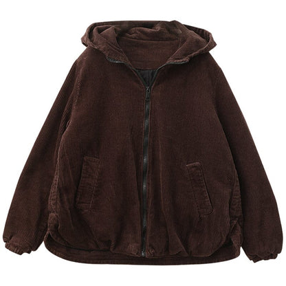 Winter Casual Fashion Cotton Corduroy Hooded Jacket