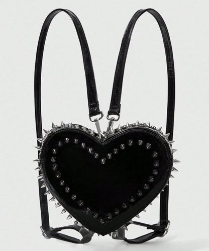 Chic Pink Heart Shape Rivet Faux Leather Backpack Bag