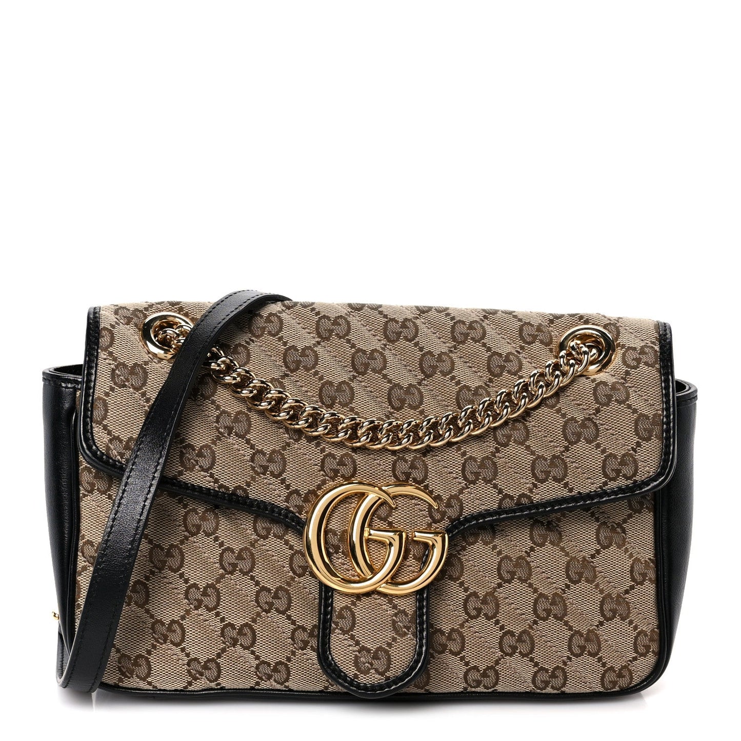 Monogram Matelasse Diagonal Small GG Marmont Shoulder Bag Beige Black