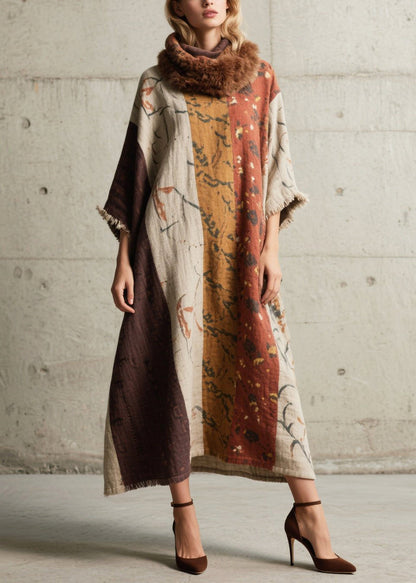 Boho Oversized Print Cotton Long Dress Batwing Sleeve