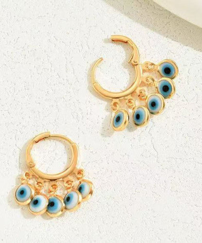 Chic Multicolor Sterling Silver Overgild Devil's Eye Tassel Hoop Earrings