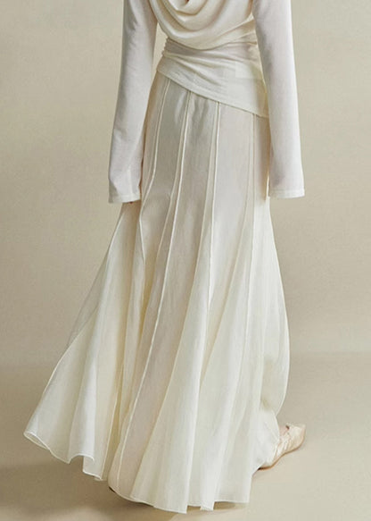 Elegant White Zippered High Waist Silk Cotton Skirts Summer
