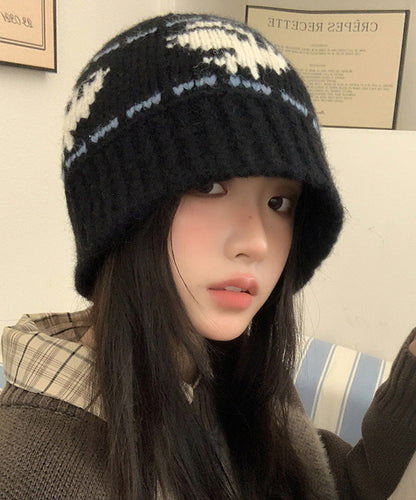 Style Black Thick Warm Knit Bonnie Hat