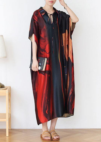 Fashion Red Print Chiffon Batwing Sleeve Summer Dresses