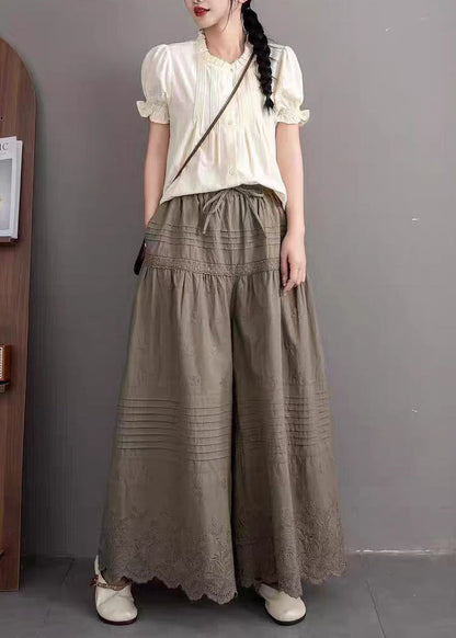 Army Green Oversized Wide Leg Pants Embroidered Summer