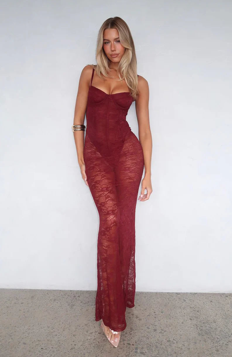 In The Atmosphere Lace Dress Wine