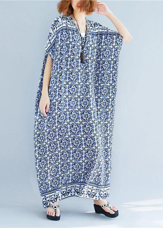 Beautiful v neck cotton Tunics Fabrics floral long Dresses summer