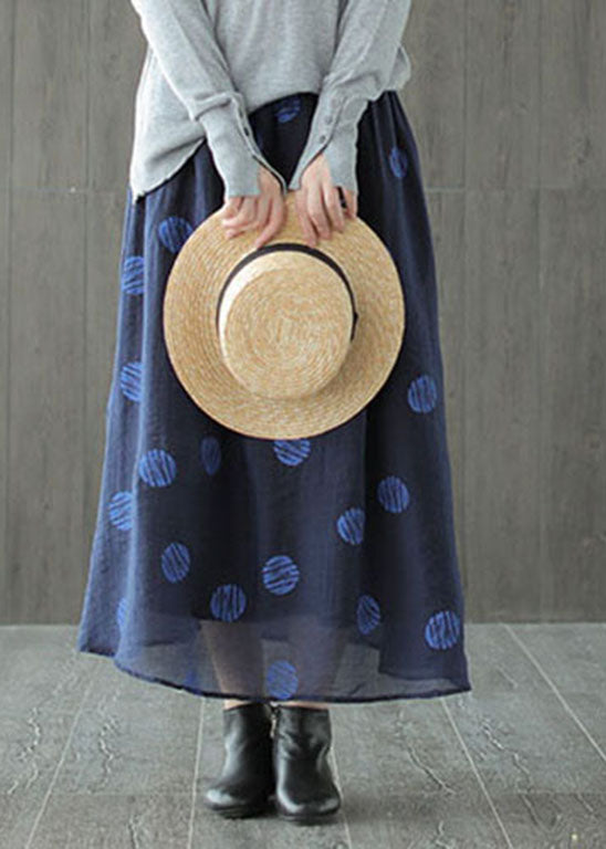 Boho Yellow elastic waist dot print Linen Skirts Spring