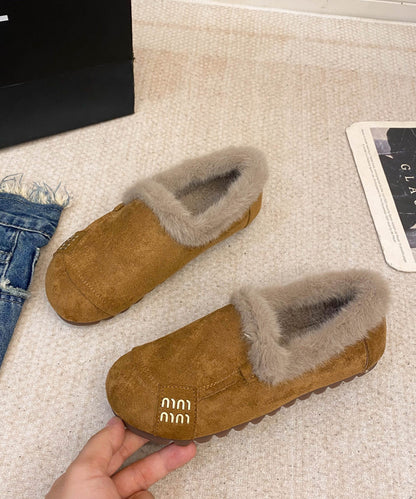 Khaki Suede Women Splicing Cozy Warm Flats