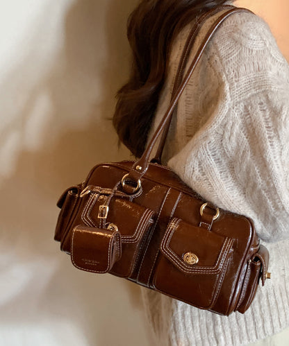 French Brown With Pockets Faux Leather Women Handbags