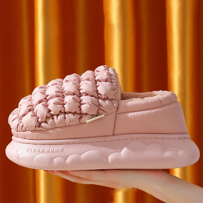 Winter Women Grid Household Warm Cotton Shoes