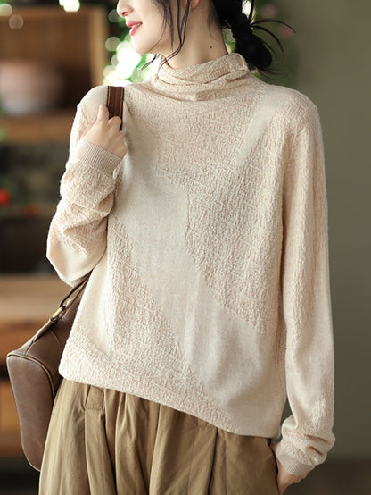 Women Vintage Jacquard Turtleneck Loose Sweater