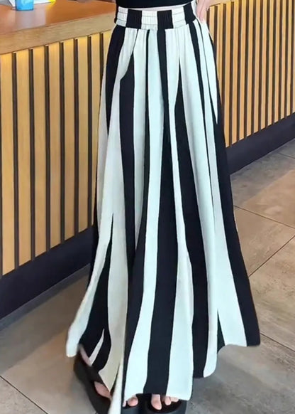 Plus Size Black White Striped High Waist Wide Leg Pants