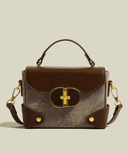 Stylish Brown Solid Durable Canvas Patchwork Faux Leather Mini Bag