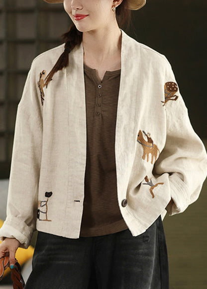 Plus Size Linen Embroidered Button Cozy Coats Fall