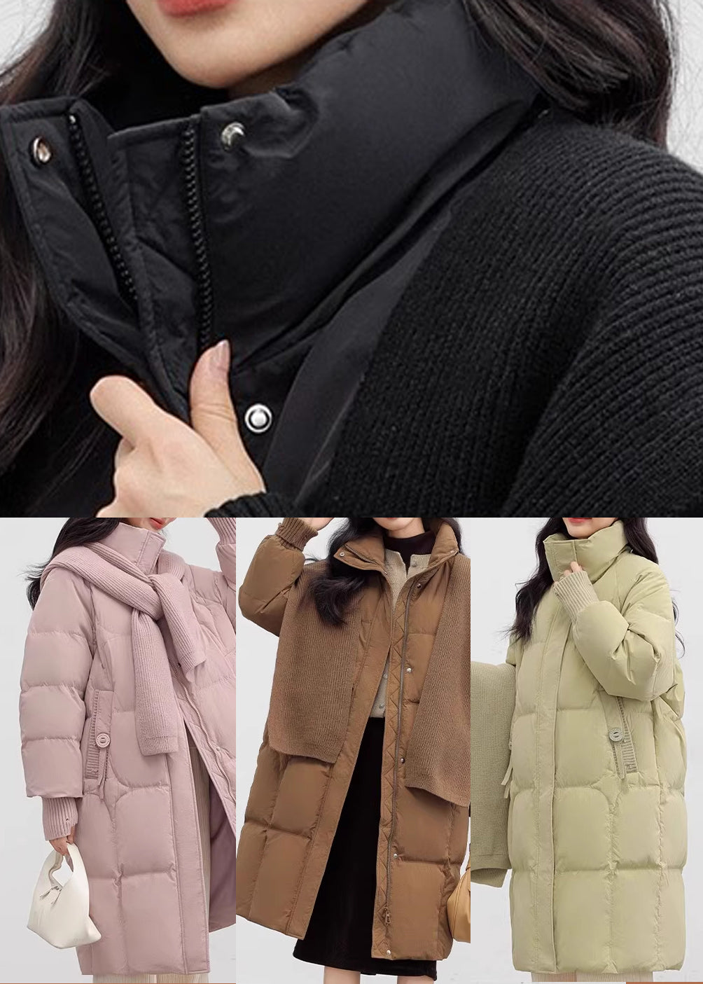 Bohemian Black Stand Collar With Scarf Duck Down Puffers Jackets Winter