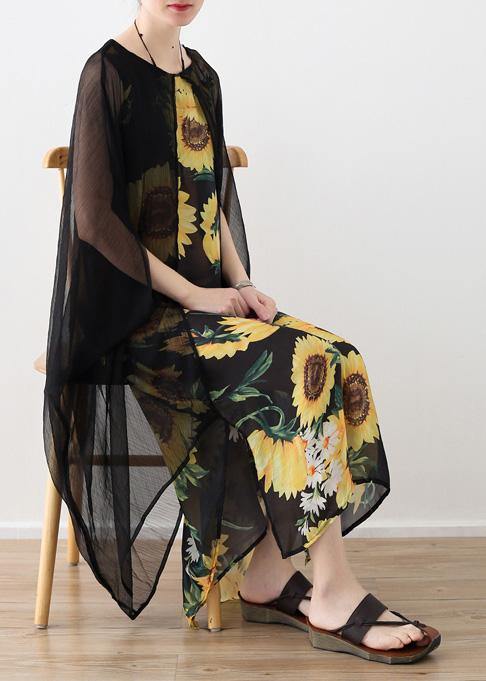 Loose floral cotton dresses false two pieces long summer Dresses