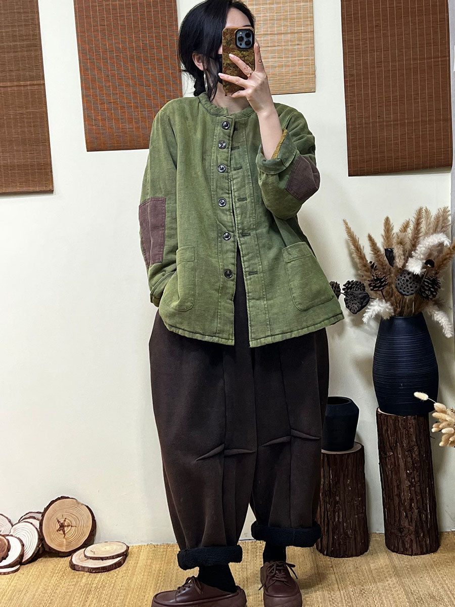 Vintage Casual Patchwork Single Breasted Thick Coat