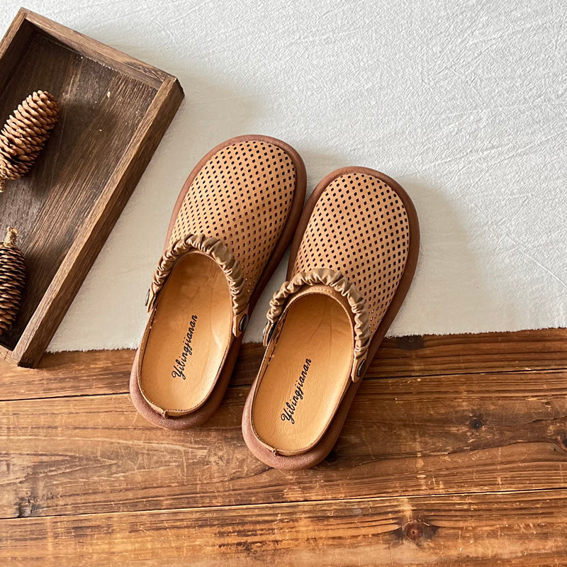 Summer Retro Leather Hollow Soft Casual Sandals / Slippers