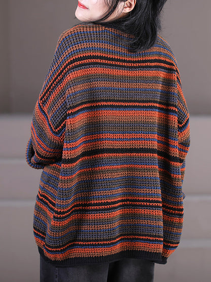 Women Loose Striped Long Sleeve Sweater