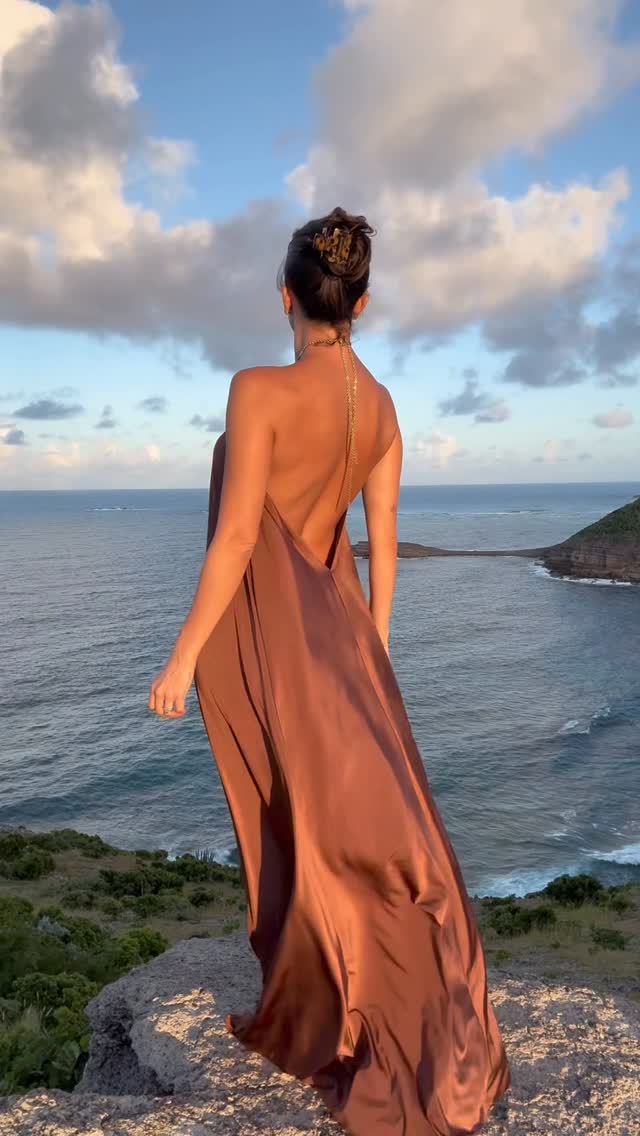 Beach Vacation Satin Halter Maxi Dress