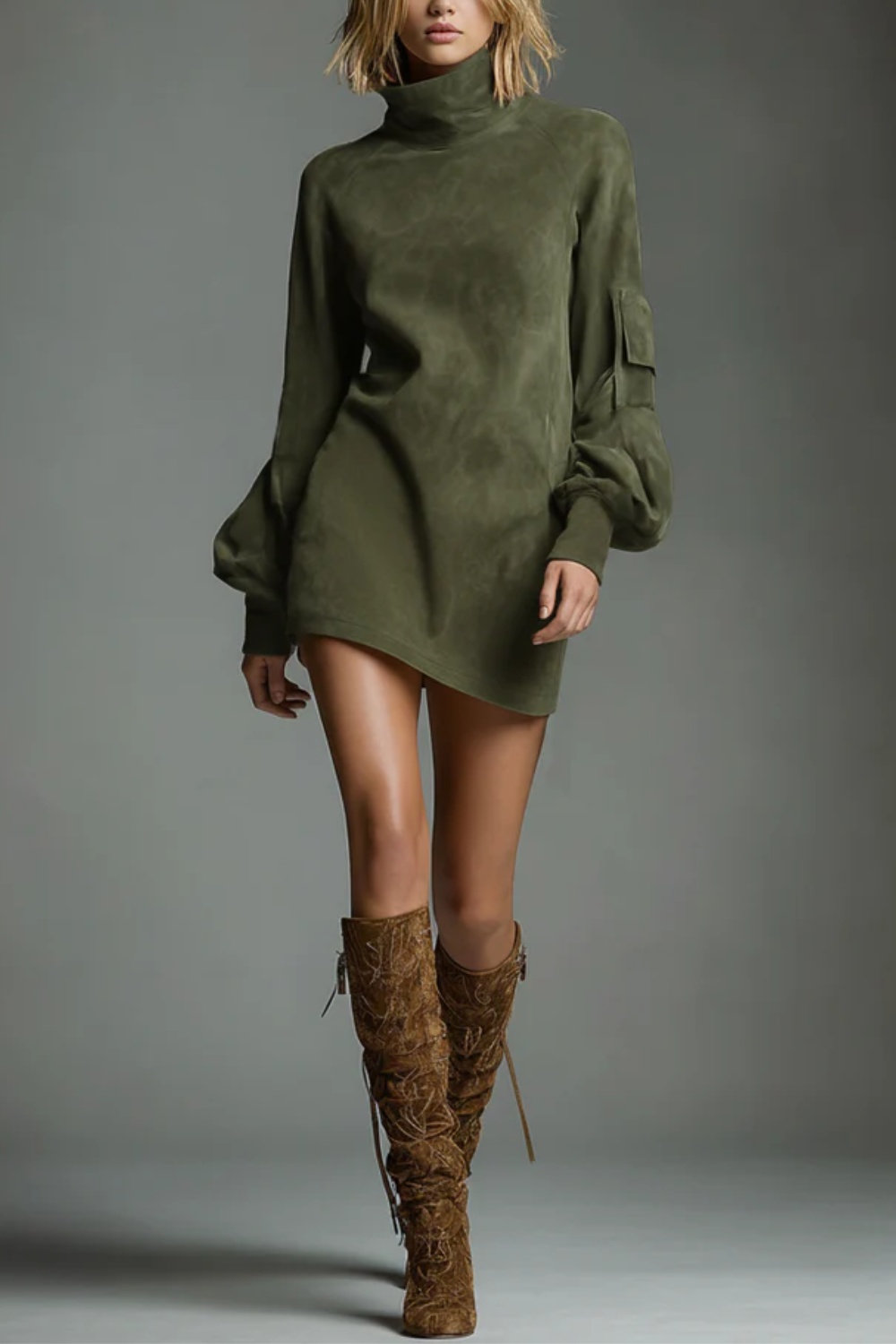 Marcella _ High neck silhouette _ Suede-effect mini dress