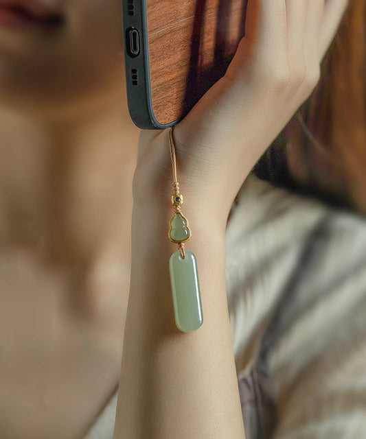 Elegant Green Copper Overgild Inlaid Zircon Jade Keychains
