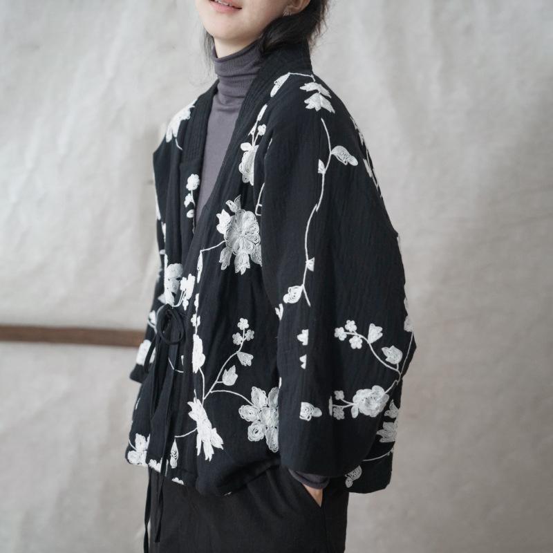 Winter Warm Cotton Padded Retro Floral Embroidery Coat