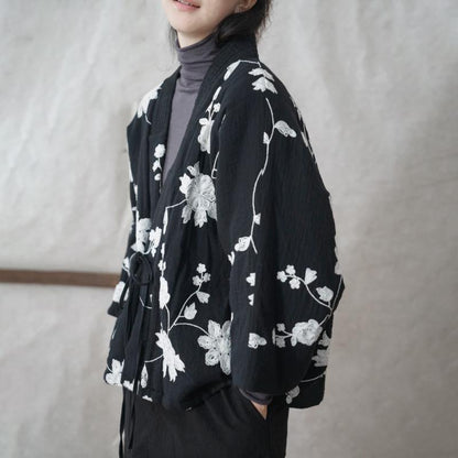 Winter Warm Cotton Padded Retro Floral Embroidery Coat
