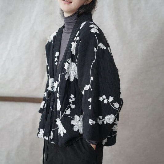 Winter Warm Cotton Padded Retro Floral Embroidery Coat
