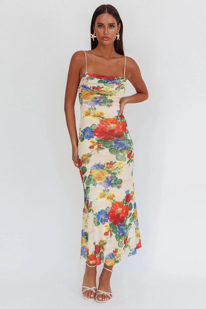 Days Ahead Mesh Overlay Maxi Dress Floral Pink