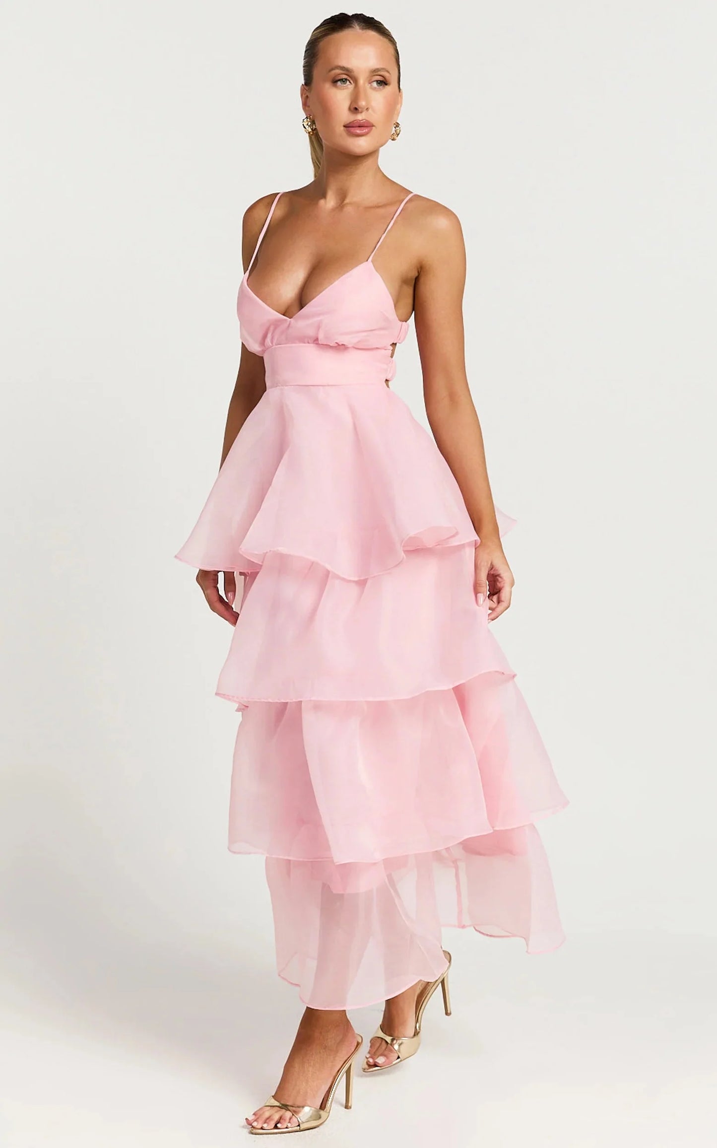 Cindy Midi Dress Layered Skirt Dress in Soft Pink