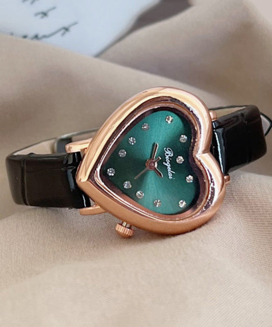 Original Design Green Leather Zircon Quartz Movement Love Watches