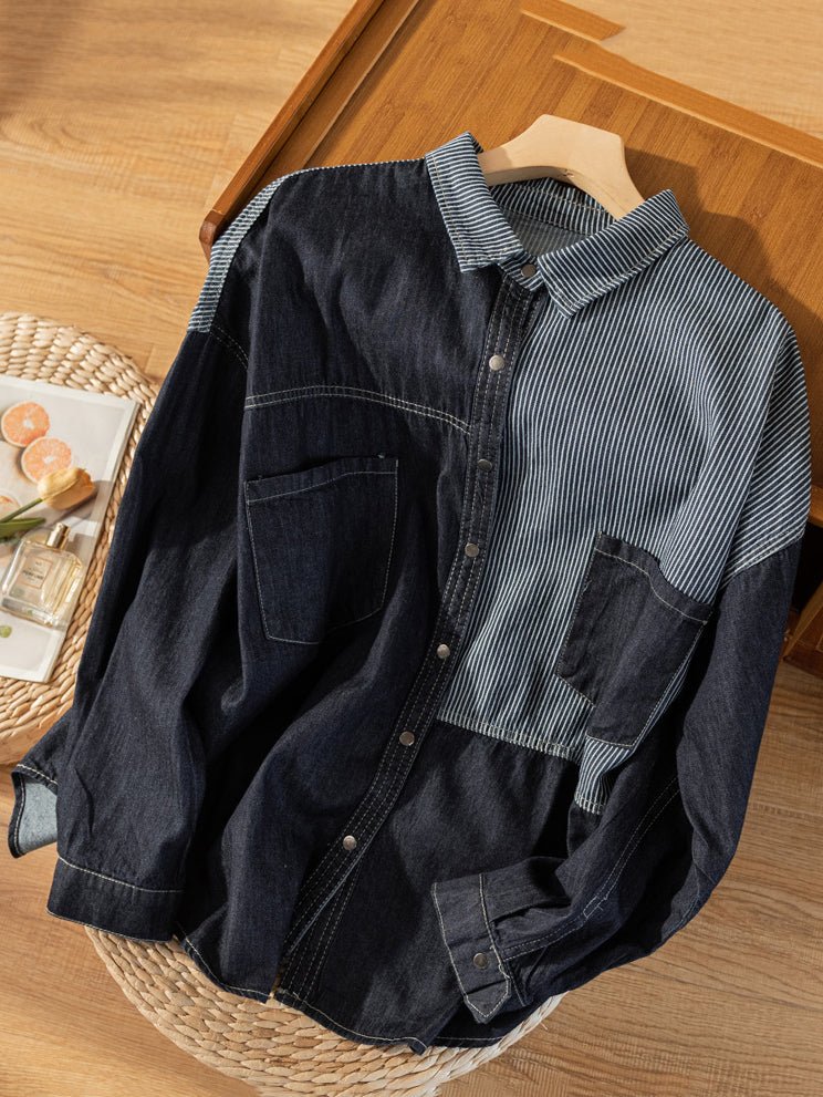 Classic Color-Block Long Sleeve Loose All-Match Shirt