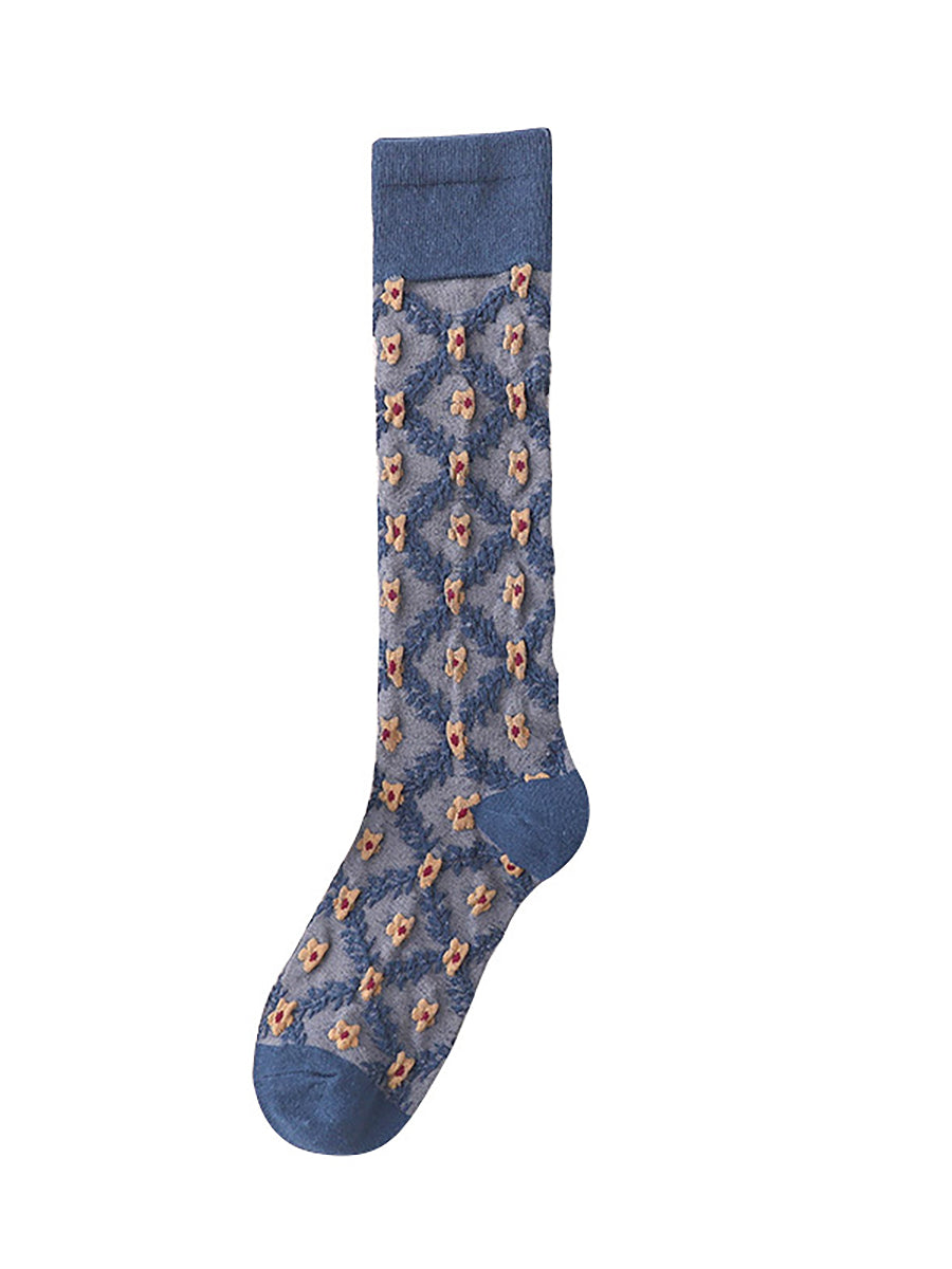 4 Pairs Cotton Vintage Floral Women Long Socks