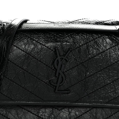 Crinkled Calfskin Matelasse Monogram Medium Niki Chain Satchel Black