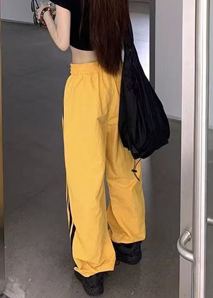 Casual Yellow Striped Elastic Waist Cotton Pants Spring