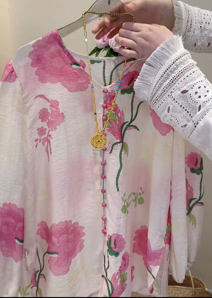 New Pink Print Shirts And Shorts Blouse Tops Fall