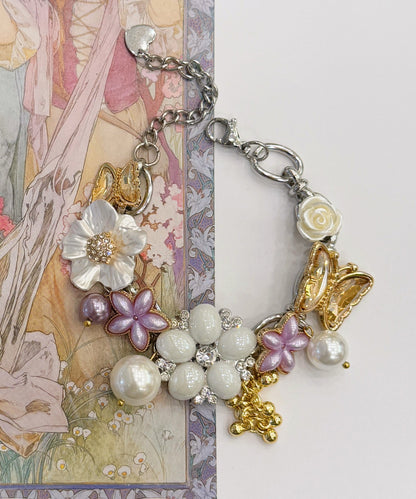 Fashion Floral Pearl Butterfly Adjustable Alloy Bracelet
